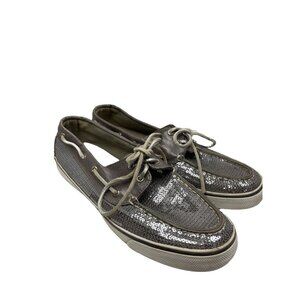Sperry Silver Sequin Top Slider Boat Shoes Women's 10
